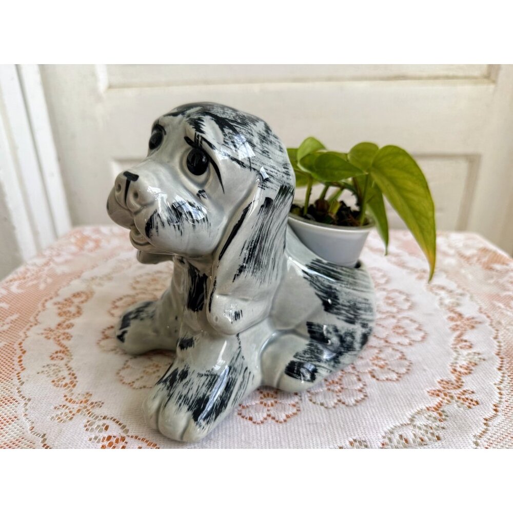 Vintage 60's Cocker Spaniel Puppy Dog Planter Black Gray